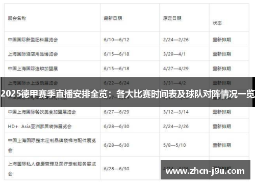 2025德甲赛季直播安排全览：各大比赛时间表及球队对阵情况一览